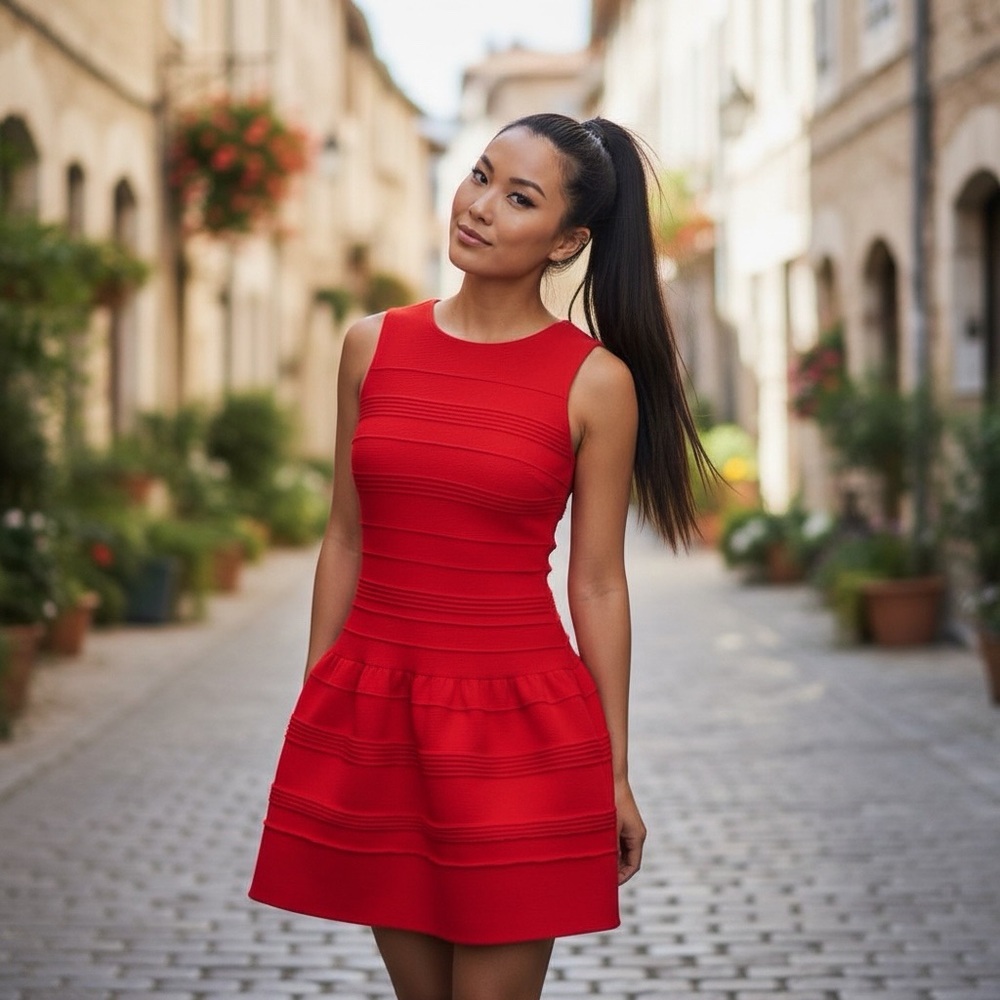 Julia Jordan chilli RED Sleeveless A-Line Drop Waist Mini Dress Size 2 - Picture 5 of 10